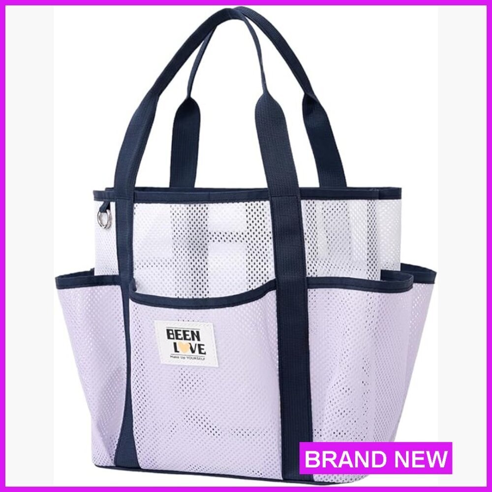 Mesh Beach Tote Foldable Travel Bag with 8 Pockets Lightweight Sandproof Chic